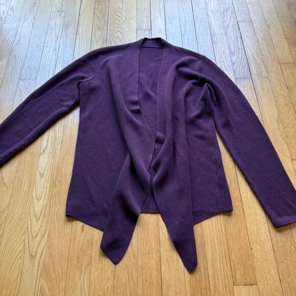Eileen Fisher Size M Plum Silk Blend Lightweight Open Front Cardigan Sweater - Picture 7 of 13